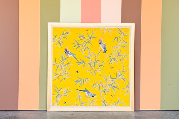 Yellow Framed Chinoiserie Fabric Panel Art