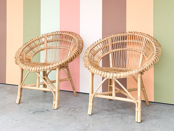Pair of Coastal Chic Rattan Circle Chairs