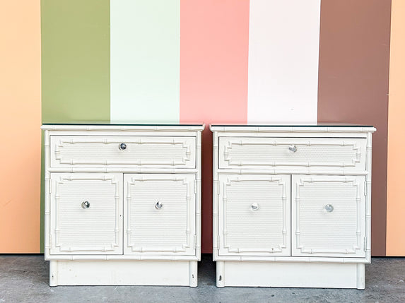 Pair of Palm Beach Style Faux Bamboo Nightstands