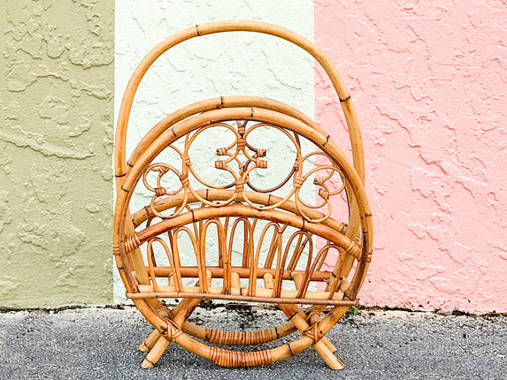 Whimsical Rattan Magazine Rack