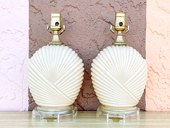 Pair of Pretty Cream Glass Lamps