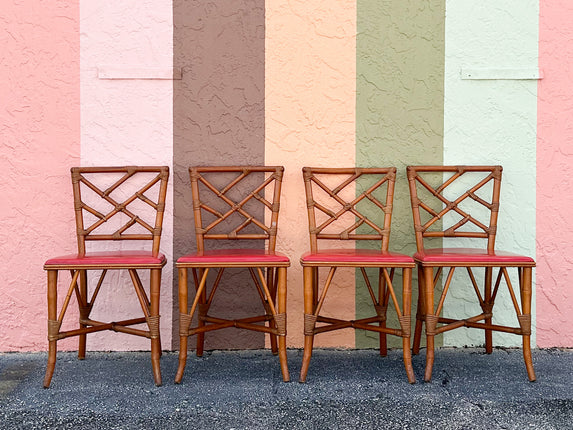 Set of Four Rattan Chippendale Chairs