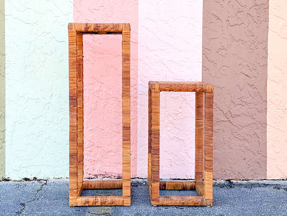 Pair of Rattan Wrapped Plant Stands