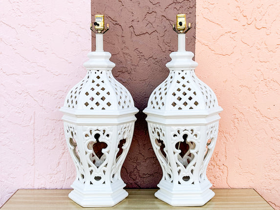 Pair of Palm Beach Chic Pierced Lamps