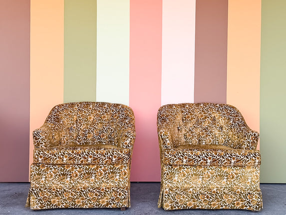 Pair of Brocade Upholstered and Tufted Chairs