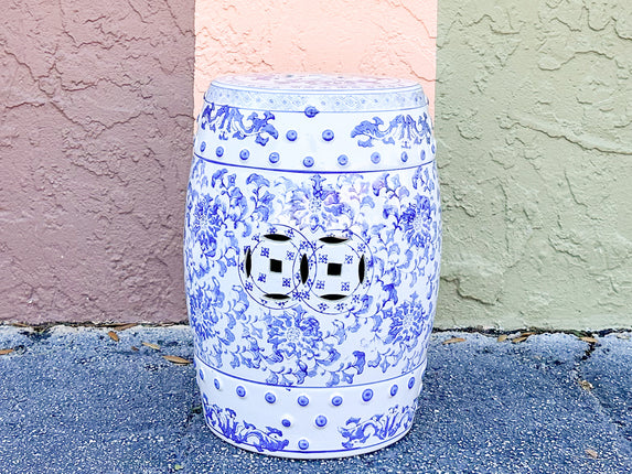 Blue and White Floral Garden Seat