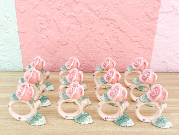 Set of Twelve Fitz and Floyd Spring Roses Napkin Rings