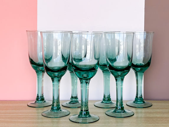Set of Six Sea Green Wine Glasses