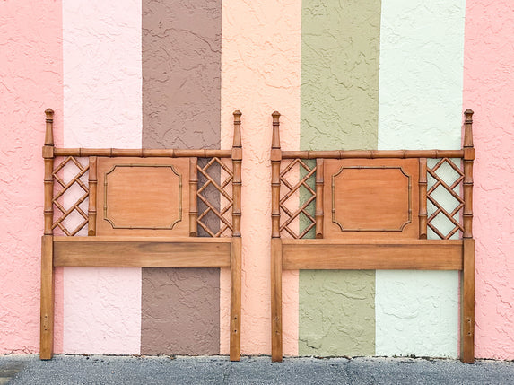 Pair of Handsome Faux Bamboo Twin Headboards