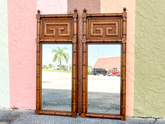 Pair of Greek Key Faux Bamboo Mirrors