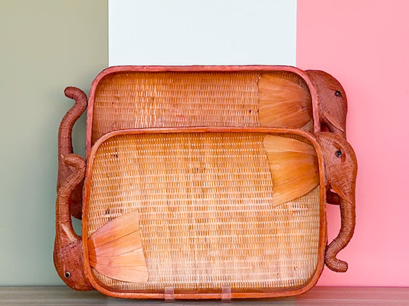 Pair of Rattan Elephant Trays