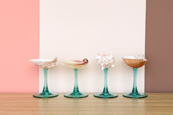 Set of Four Aqua Shell Chic Coupes