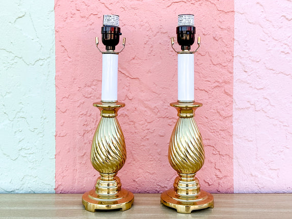 Pair of Petite Brass Swirl Lamps