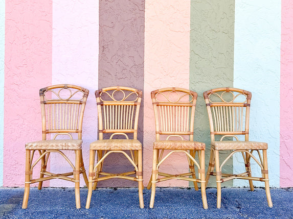 Set of Four Cute Rattan Bistro Dining Chairs