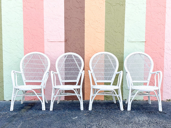 Set of Four Palm Beach Chic Rattan Dining Chairs
