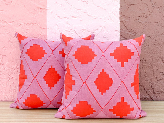 Kips Bay Show House Pair of Pink and Orange Pillows
