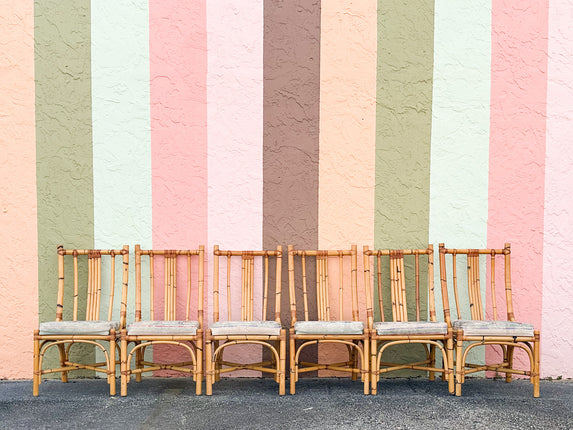 Set of Six Old Florida Rattan Dining Chairs