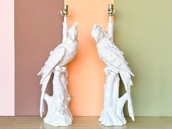 Pair of Large Porcelain Parrot Lamps