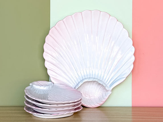 Set of Four Italian Seashell Plates and Platter
