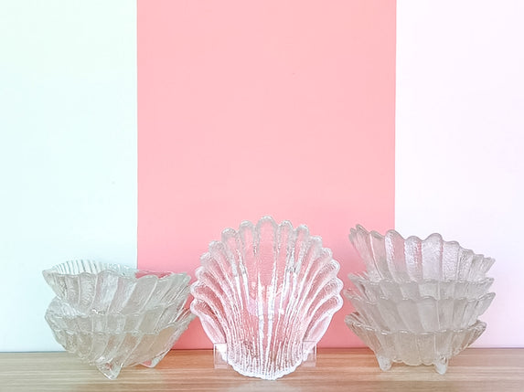 Set of Eight Pressed Glass Shell Bowls
