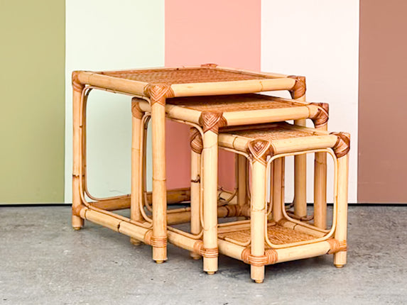 Set of Three Rattan Nesting Tables
