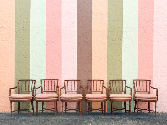 Set of Six Handsome Faux Bamboo Dining Chairs