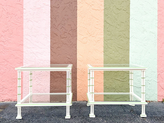 Pair of Tri Leg Faux Bamboo Side Tables