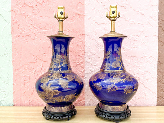 Pair of Porcelain Cobalt Lamps
