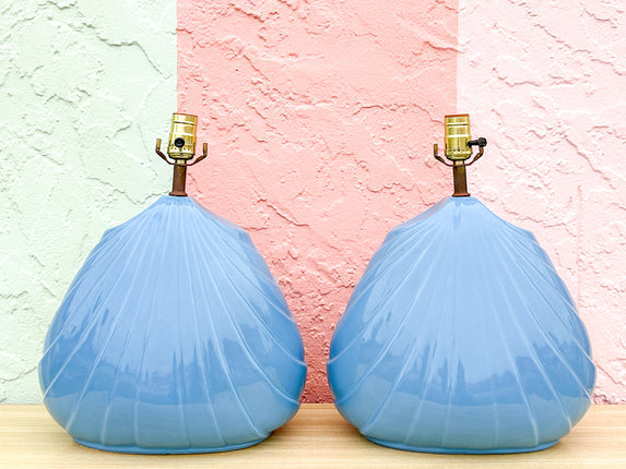 Pair of Cornflower Blue Shell Lamps