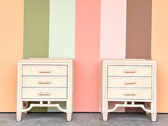 Pair of Coastal Rattan Nightstands