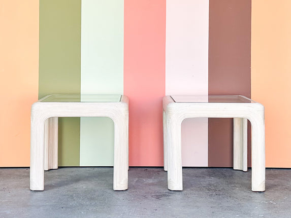 Pair of Pencil Reed Rattan Side Tables