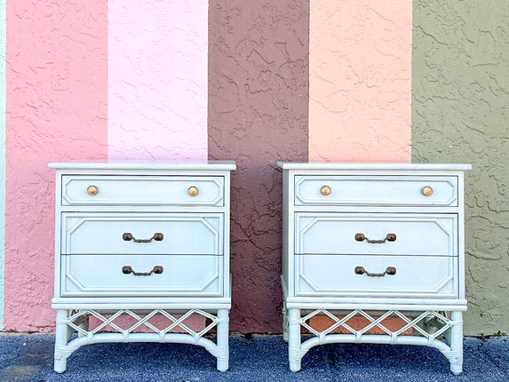 Pair of Ficks Reed Faux Bamboo Nightstands