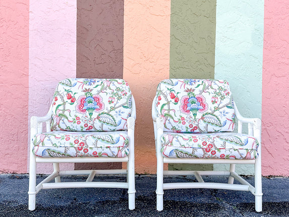 Pair of Ficks Reed Rattan Lounge Chairs