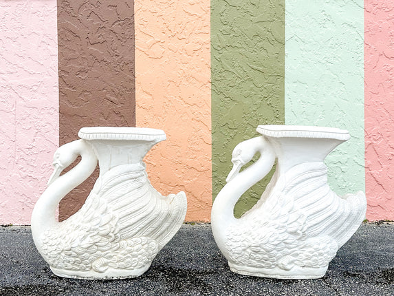 Pair of Plaster Swan Garden Seats