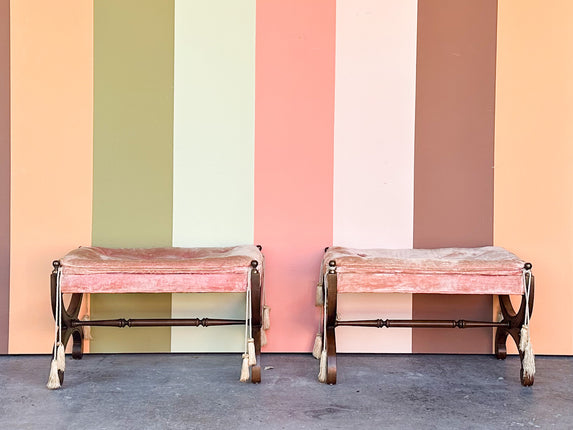 Pair of Pink Velvet MCM Benches
