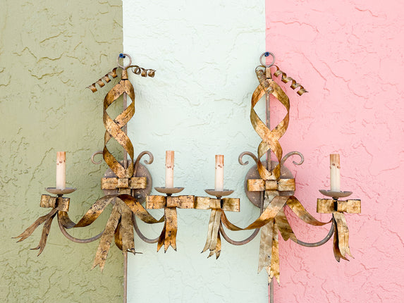 Pair of Currey and Company Regency Bow Wall Sconces