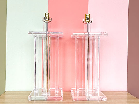 Pair of MCM Lucite Lamps