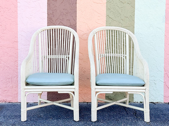 Pair of Coastal Rattan Arm Chairs