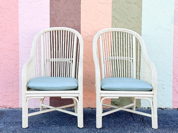 Pair of Coastal Rattan Arm Chairs