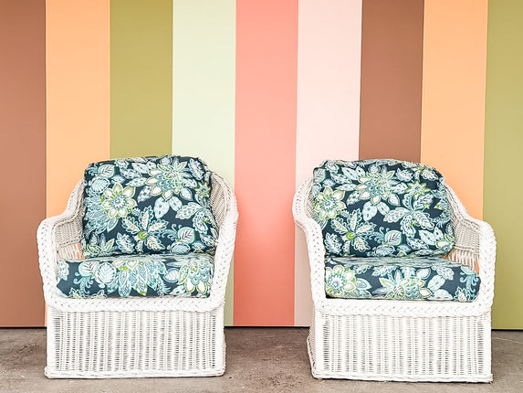 Pair of Braided Rattan Lounge Chairs