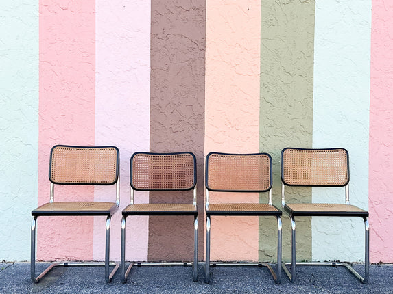 Set of Four Italian Cane Cantilever Chairs