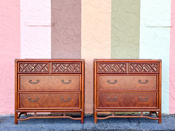 Pair of Brown Jordan Oversized Rattan Nightstands