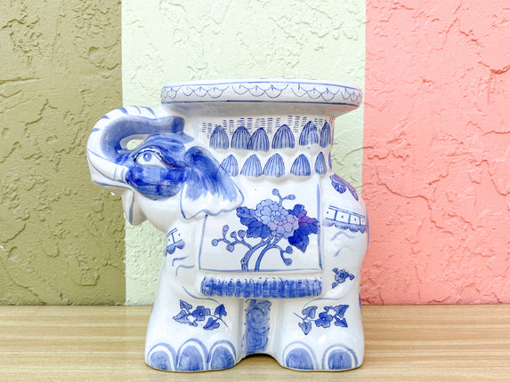 Petite Blue and White Elephant Garden Seat