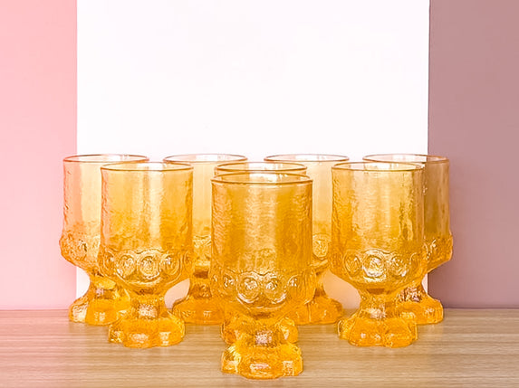 Set of Eight MCM Yellow Goblets