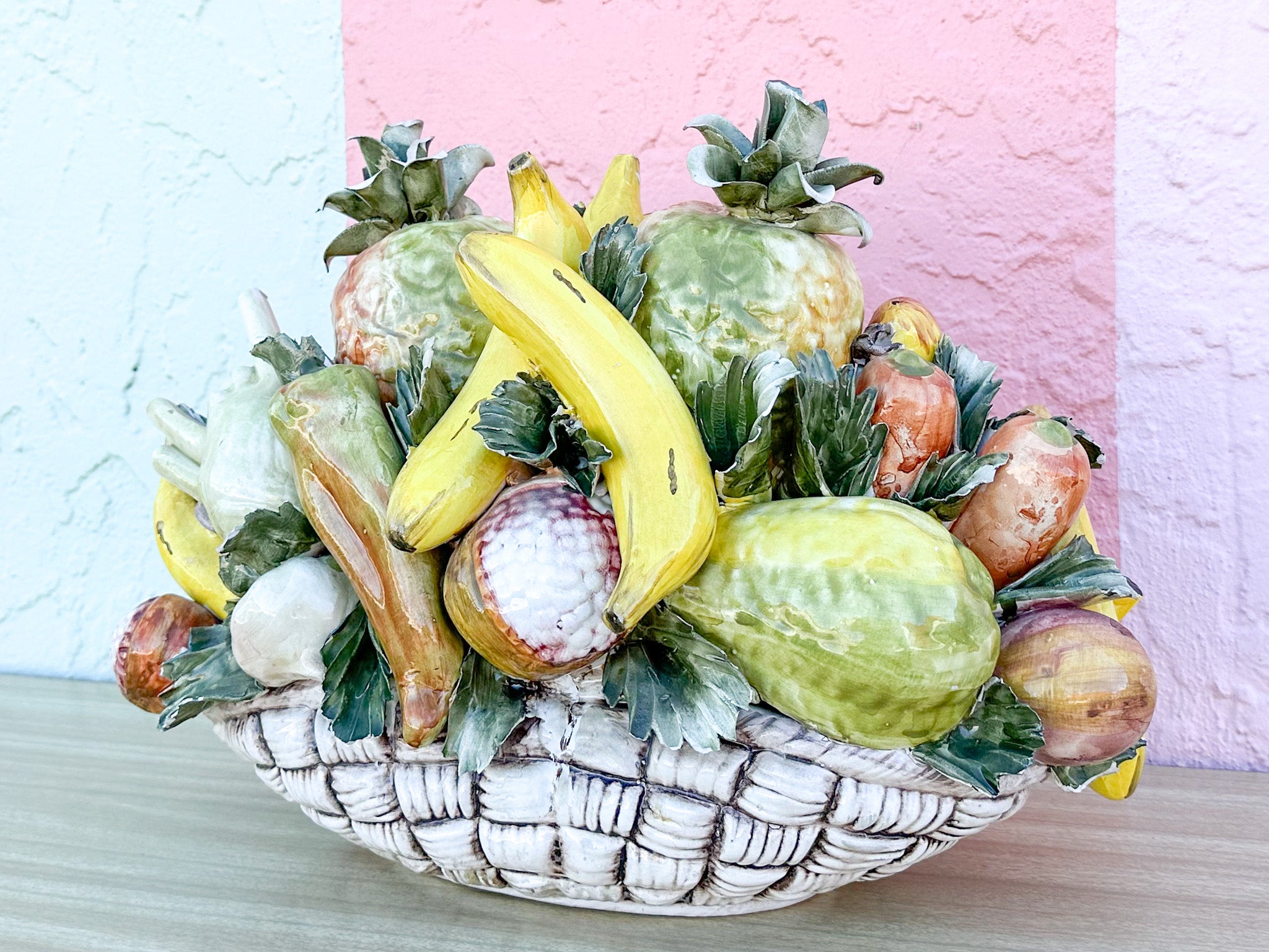 Italian Blanc offers De Chine Faience Ceramic Fruit Topiary, some chips due to age