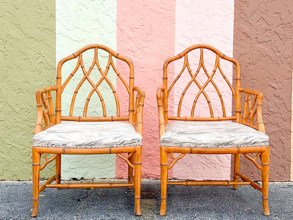Pair of Faux Bamboo Chippendale Arm Chairs
