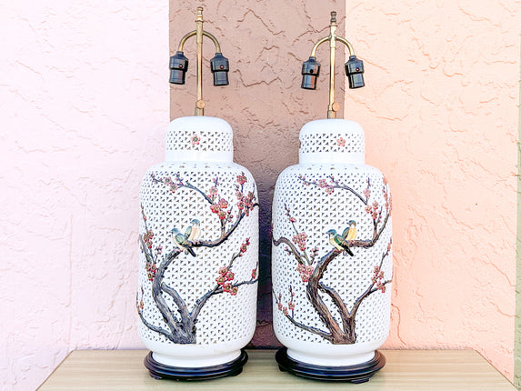 Pair of Cherry Blossom Pierced Lamps
