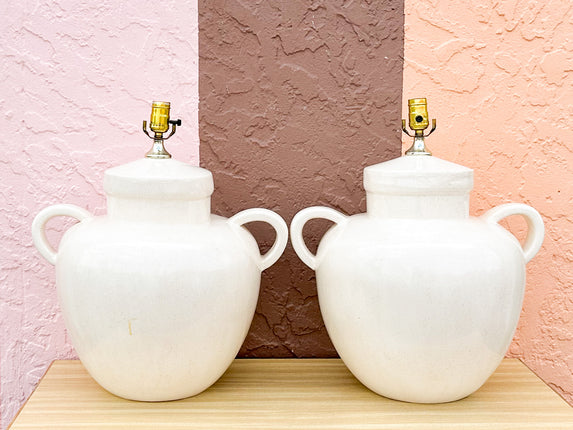 Pair of Huge Ceramic Urn Lamps