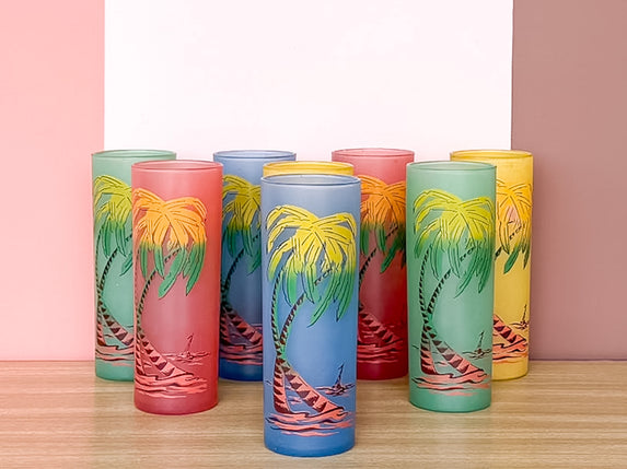 Set of Eight Palm Tree Glassware
