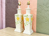 Pair of Yellow Floral Faux Bamboo Lamps